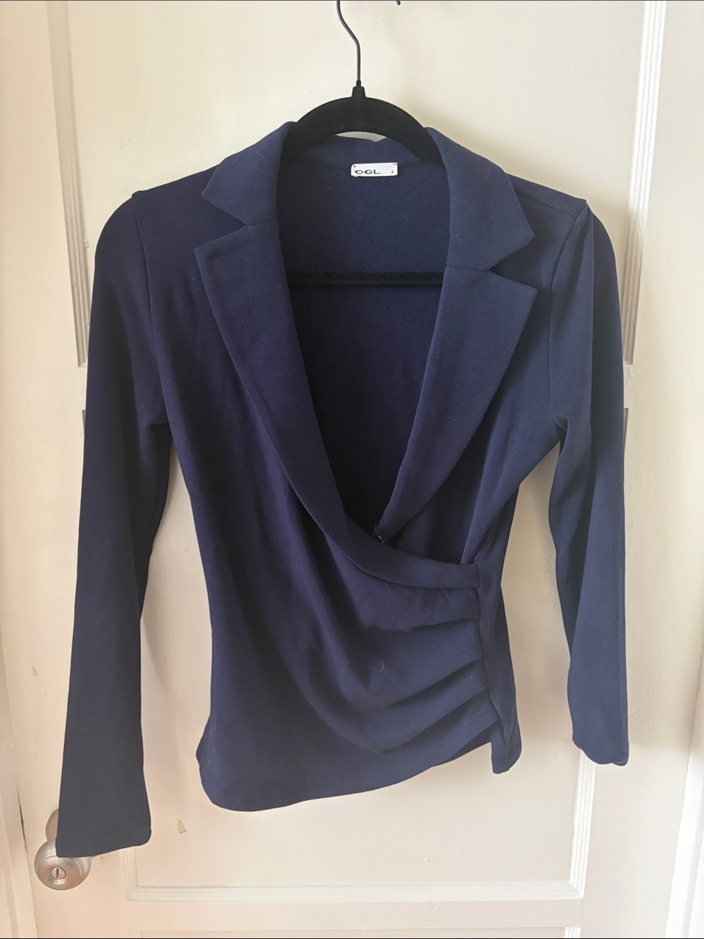 OGL Navy Draped Wrap sweater